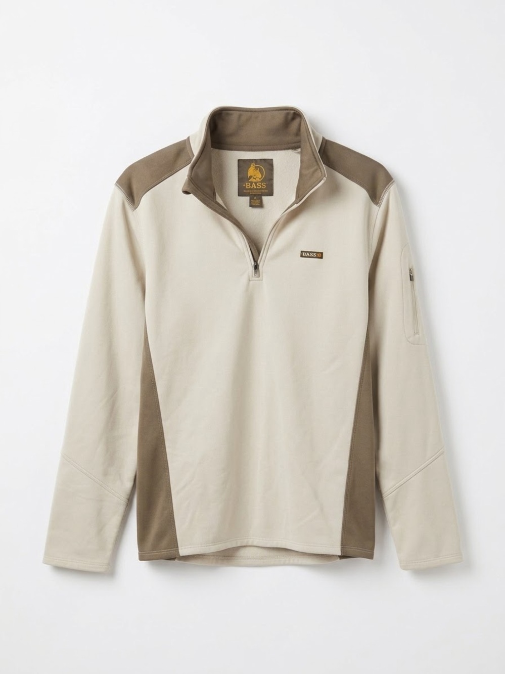 Bass Lightweight Quarter-Zip Pullover in Cream and Brown-Tan